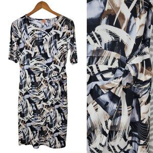 Dana Buchman Sheath Dress Small career Party professional Stretch Ruched Tan